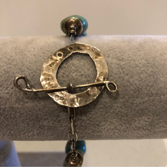 Genuine Turquoise & Sterling Silver 925 Bracelet- Artisan made.  Toggle closure - Picture 9 of 13